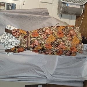 LAUNDRY BY SHELI‎ SEGAL Floral Brown Midi Dress Sleeveless Bohemian luxury silk